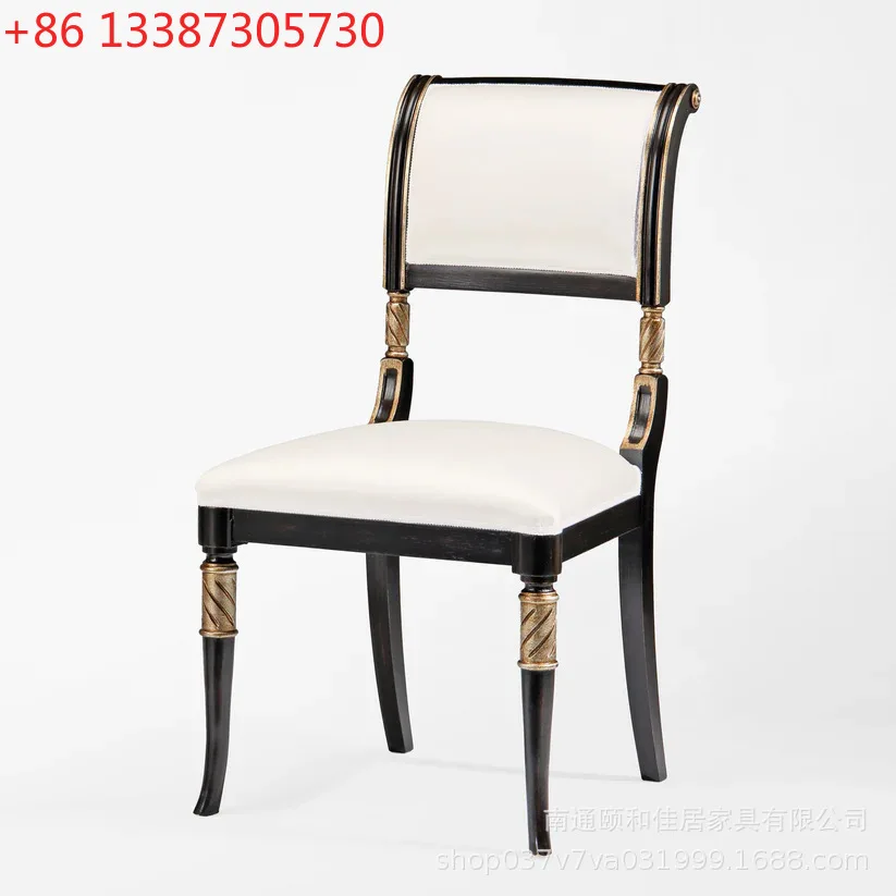

French retro solid wood carving flower home backrest gold painting dining chair villa living room leisure chair