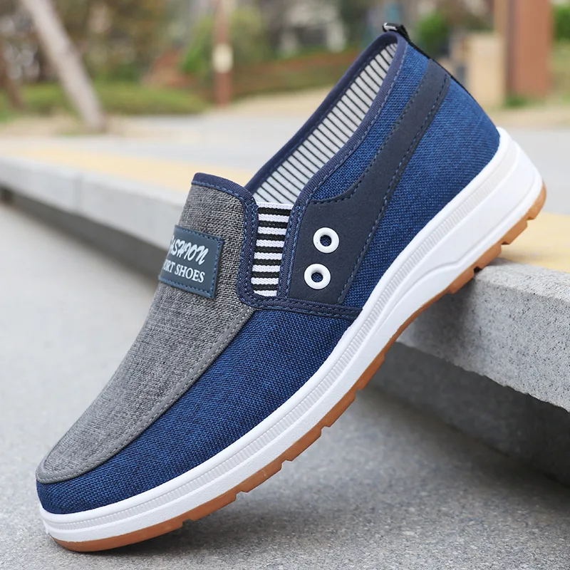

Fashion Low-top Men's Canvas Shoes Breathable Lightweight Slip-on Loafers Versatile Color Matching Casual Sneakers Work Shoes