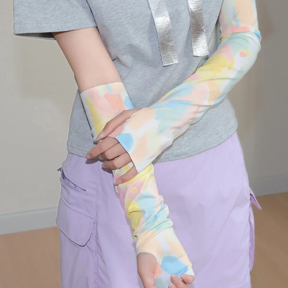 

Breathable Colorful Girl Ice Silk Sleeves Anti-UV Loose Sunscreen Sleeves Arm Covers Ins Cycling Arm Sleeve Cycling