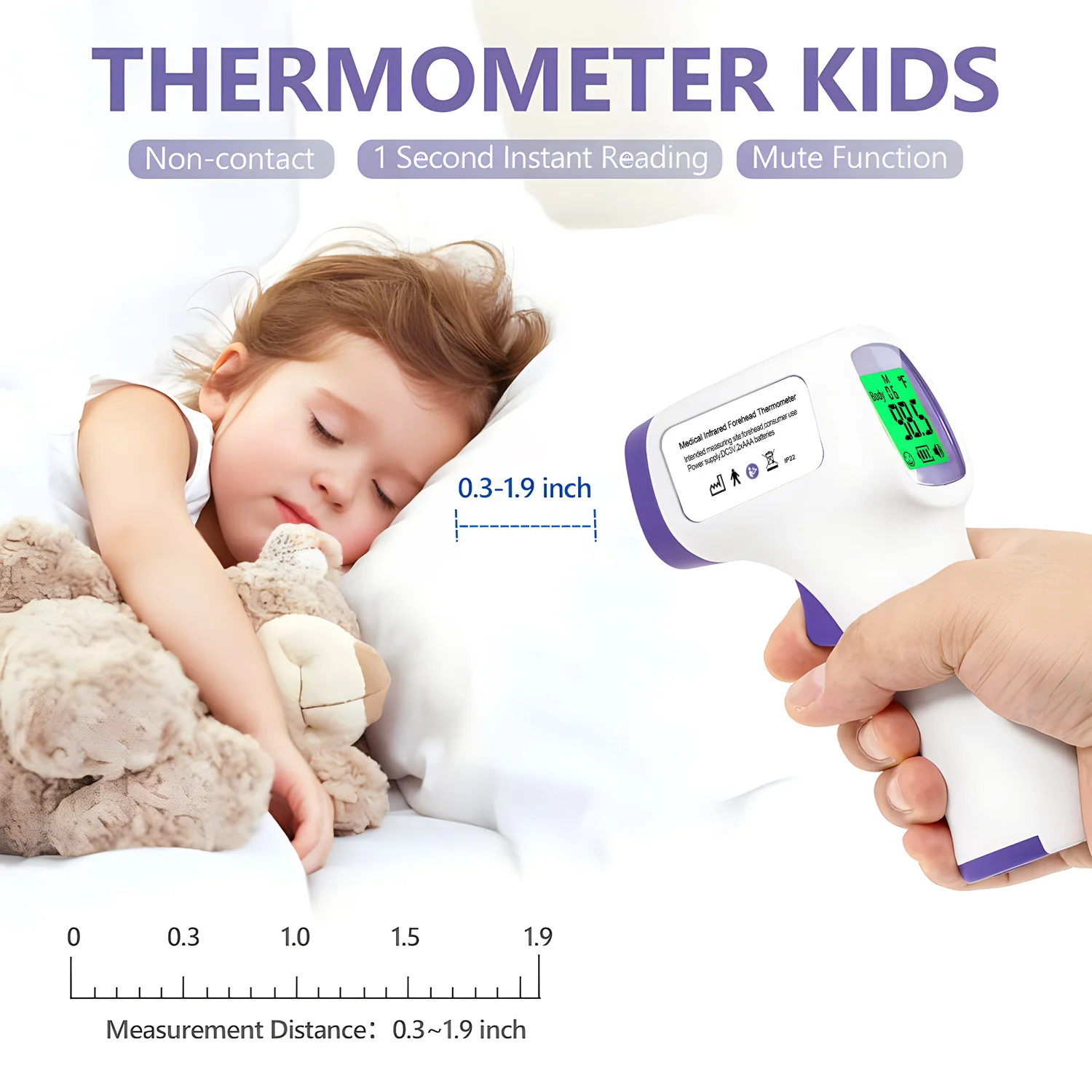 JUSTLANG Backlit Forehead Digital Thermometer Infrared Medical Thermometer Body Temperature Fever for Baby Adults