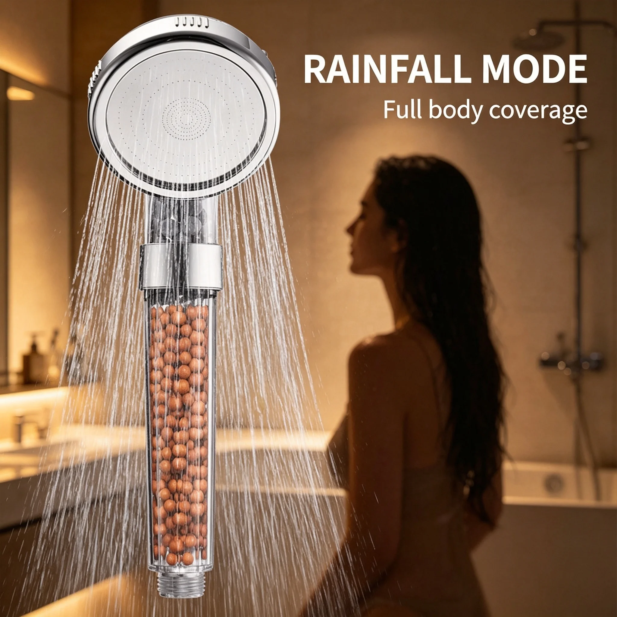 High Pressure Handheld Shower Head with Double Filtration Activated Carbon Balls Beads Adjust pH for Healthy Skin & Hair