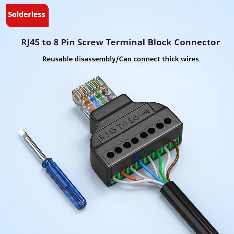 1Pcs RJ45 8P8C Network Crystal Head Wire Connector RJ45 Male to 8Pin Screw Terminal Block Adapter for CCTV Digital Internet Plug