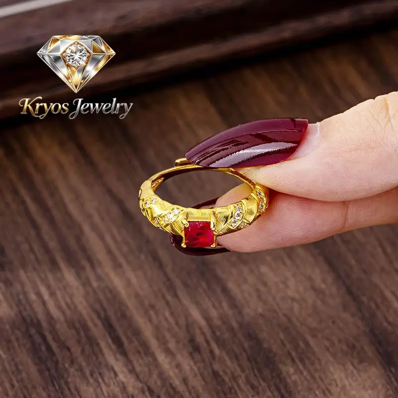 

Kryos Jewelry Luxury 24K 9999 Pure Gold real gold Women's open wheat ring with natural gemstones