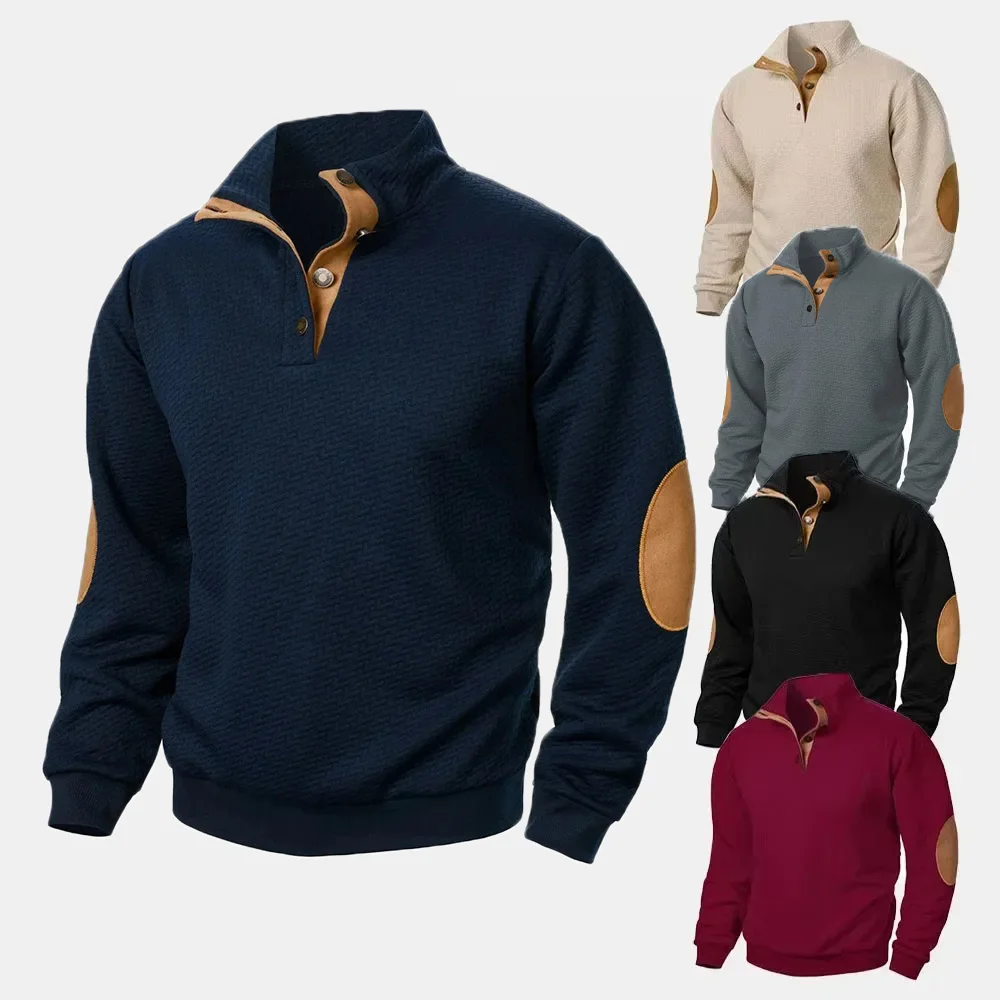 Männer Vintage Stehkragen Sweatshirts Langarm Casual Pullover Frühling Herbst Neue Sweatshirt Mäntel Streetwear Männlich Button Up