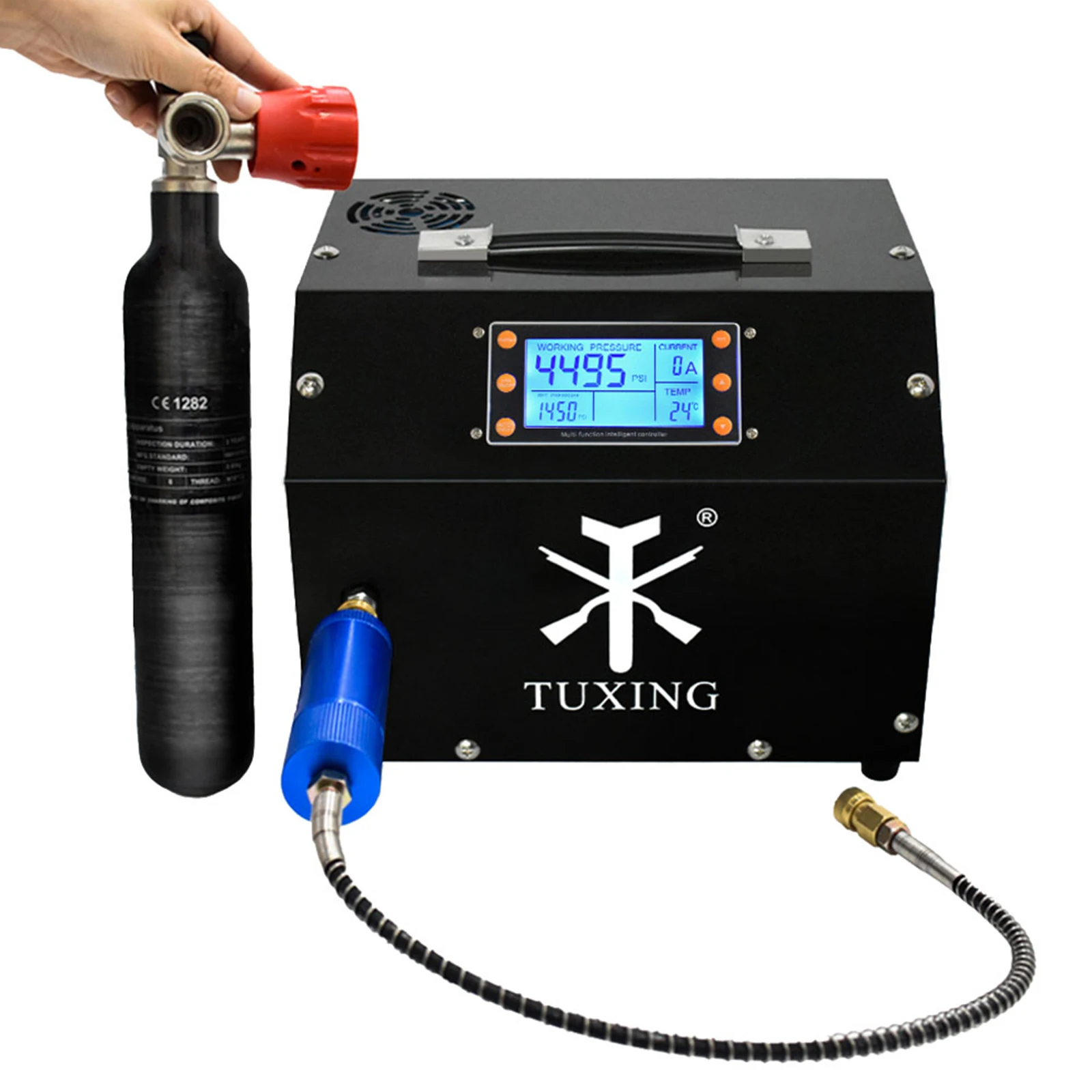 TUXING TXET063 4500Psi 300Bar Portable PCP Air Compressor LCD Display Digital Control Auto-Stop with 12V Power Adapter PCP Scuba