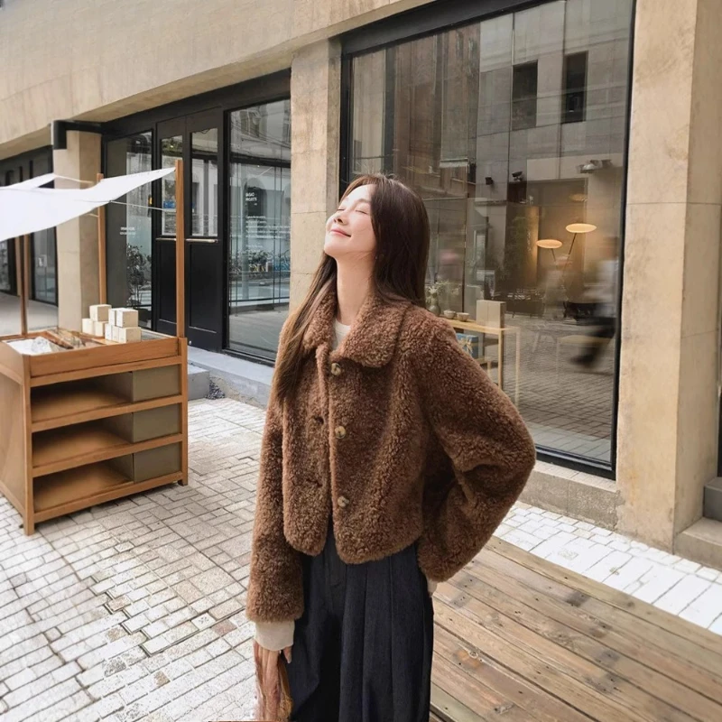 

New Lamb Beautiful Fashion Gentle Temperament Wool Coat Women's Super Short Top Fur Light Wool Sheep Autumn Winter
