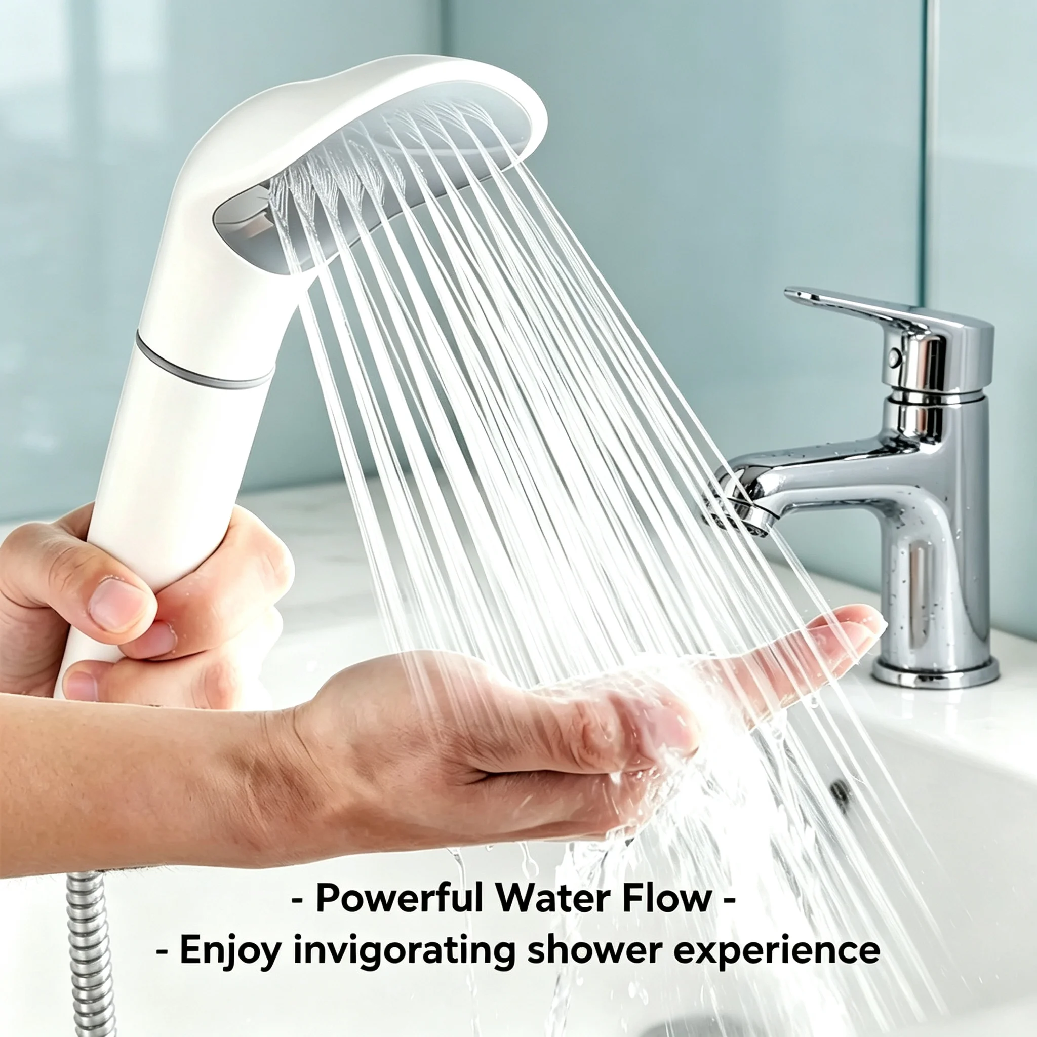 Handheld White High Pressure Shower Sprayer Anti-Slip Grip for Home Shower & Pet Washing