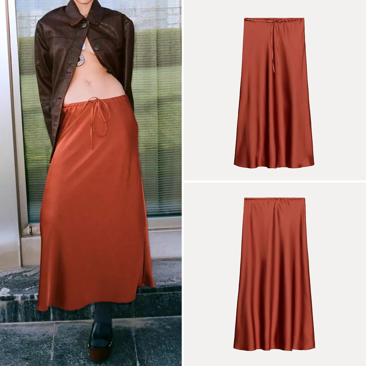 

Faionable Silk Satin Midi Skirt Women's Daily Wear Ele Quali Z Brand Autumn 2025 Collection Stand Fit