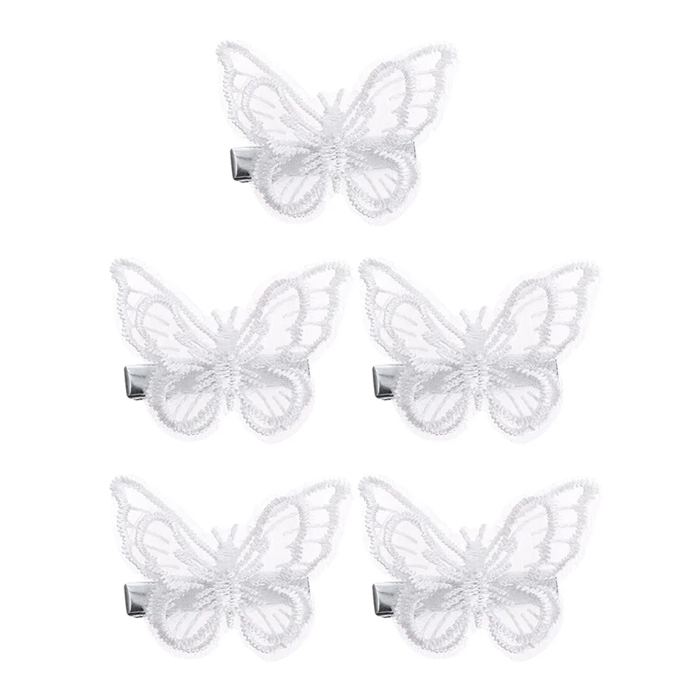 5 Pcs Lace Butterfly Hair Clip White Butterflies Clips Girls Barrettes Women Accessory Hairpin Hairpins Accessories