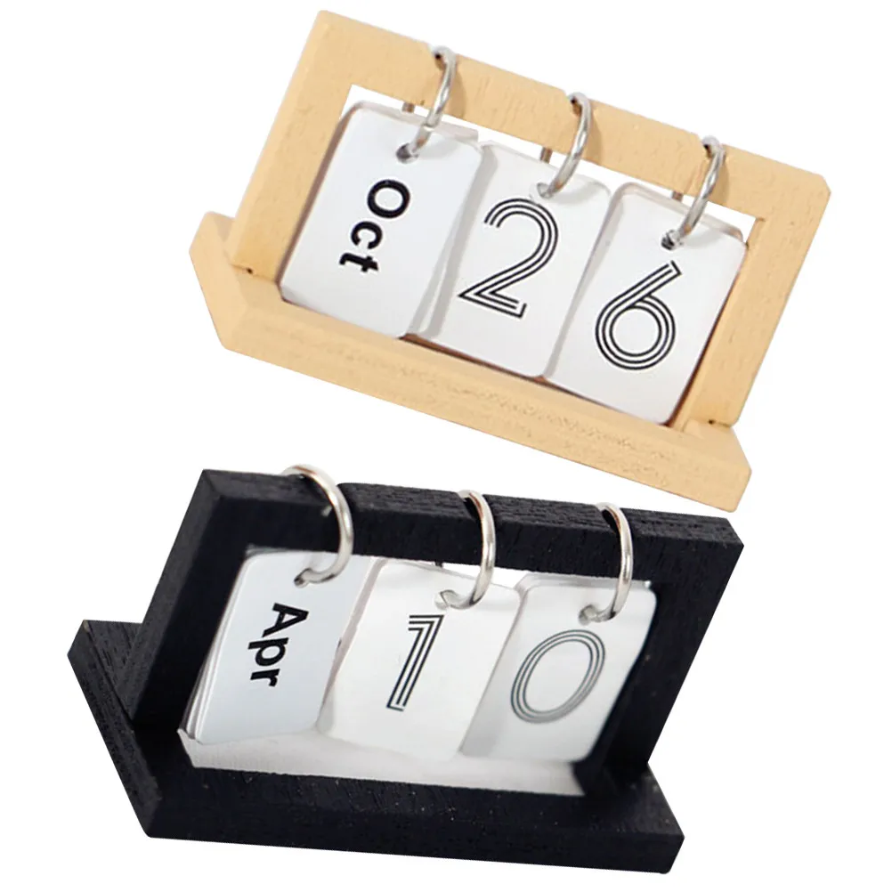 

2 шт. миниатюрных настольных календарей из сплава и дерева, мини-календари для дома, аксессуары для детских игр и декора