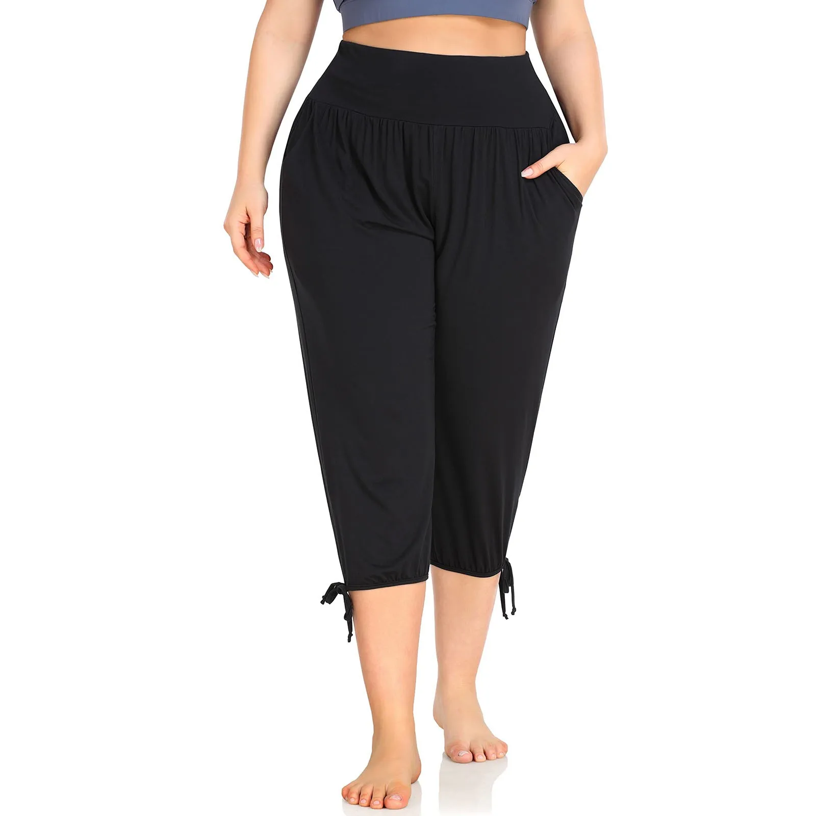 

Women's Plus Size Yoga Capri Pants Indoor Casual Comfy Relaxed Joggers With Pockets Fitness Slim Push Up Trousers 2024 New Pants