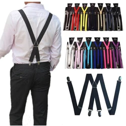 Suspenders for Men Wide X Back With 4 Strong Hooks 2.5cm Women's Pants with Adjustable Elastic Trouser Braces Straps grey navy