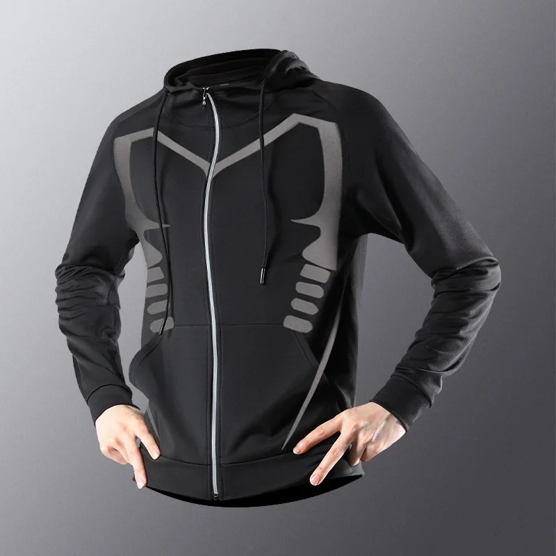 Running jacket men's winter new windproof training sportswear with plush insulation and waterproof outdoor hooded sweatshirt