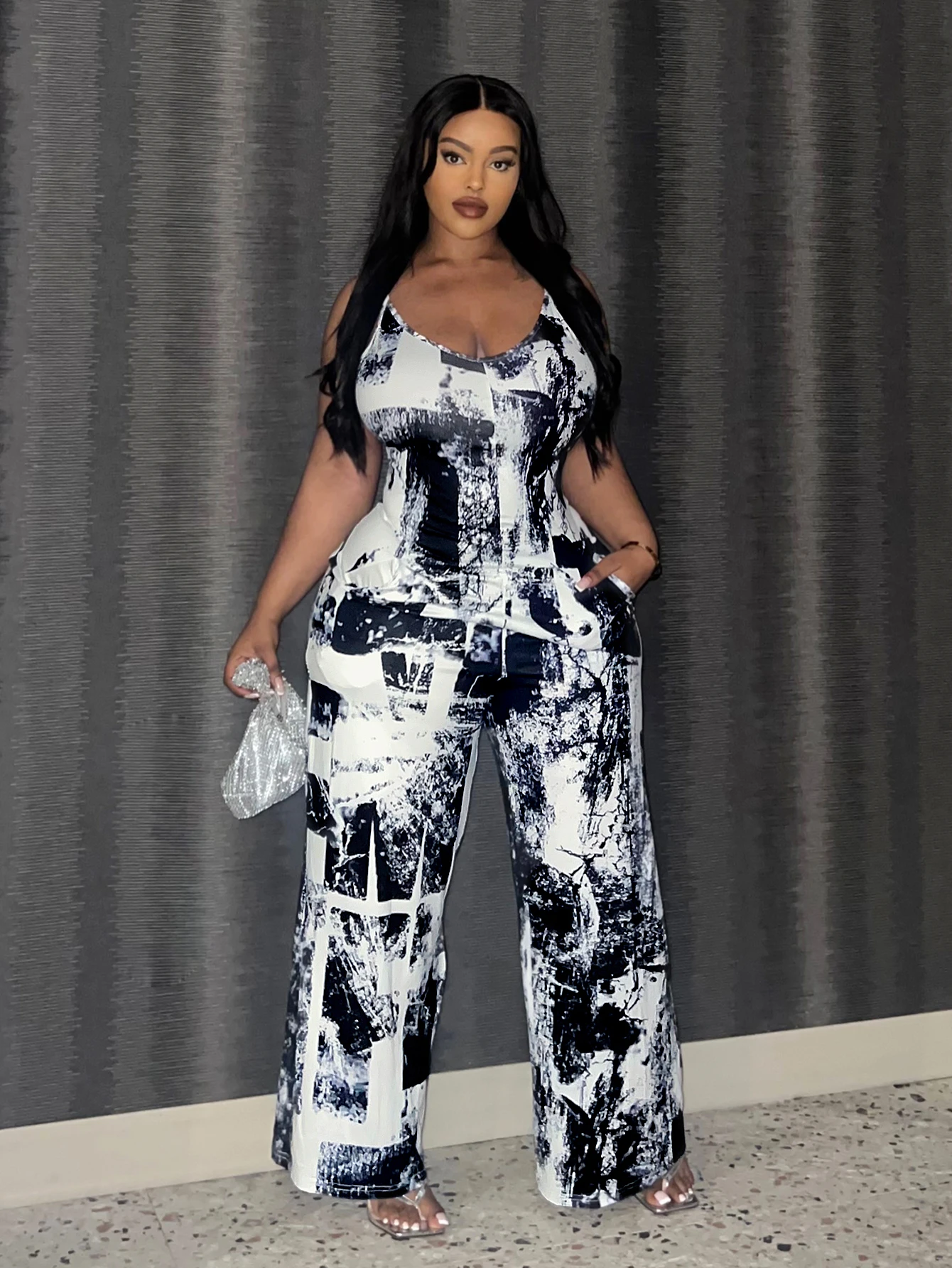 LW Plus Size jumpsuit Tie Dye Wide Leg Cami Jumpsuit  NEW summer sleeveless loose jumpsuit Casual Holiday Style One Piece Outfit