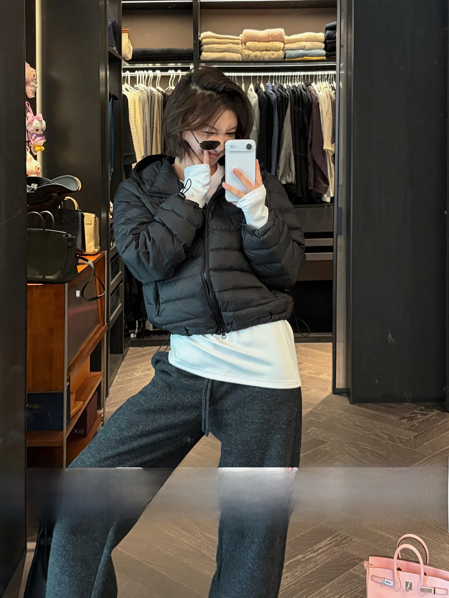 

LUMIEN Camere Fce Lined Drapey Waist Dstring Sweatpants Women's Autumn Winter High Waist Knitted Casual Trousers