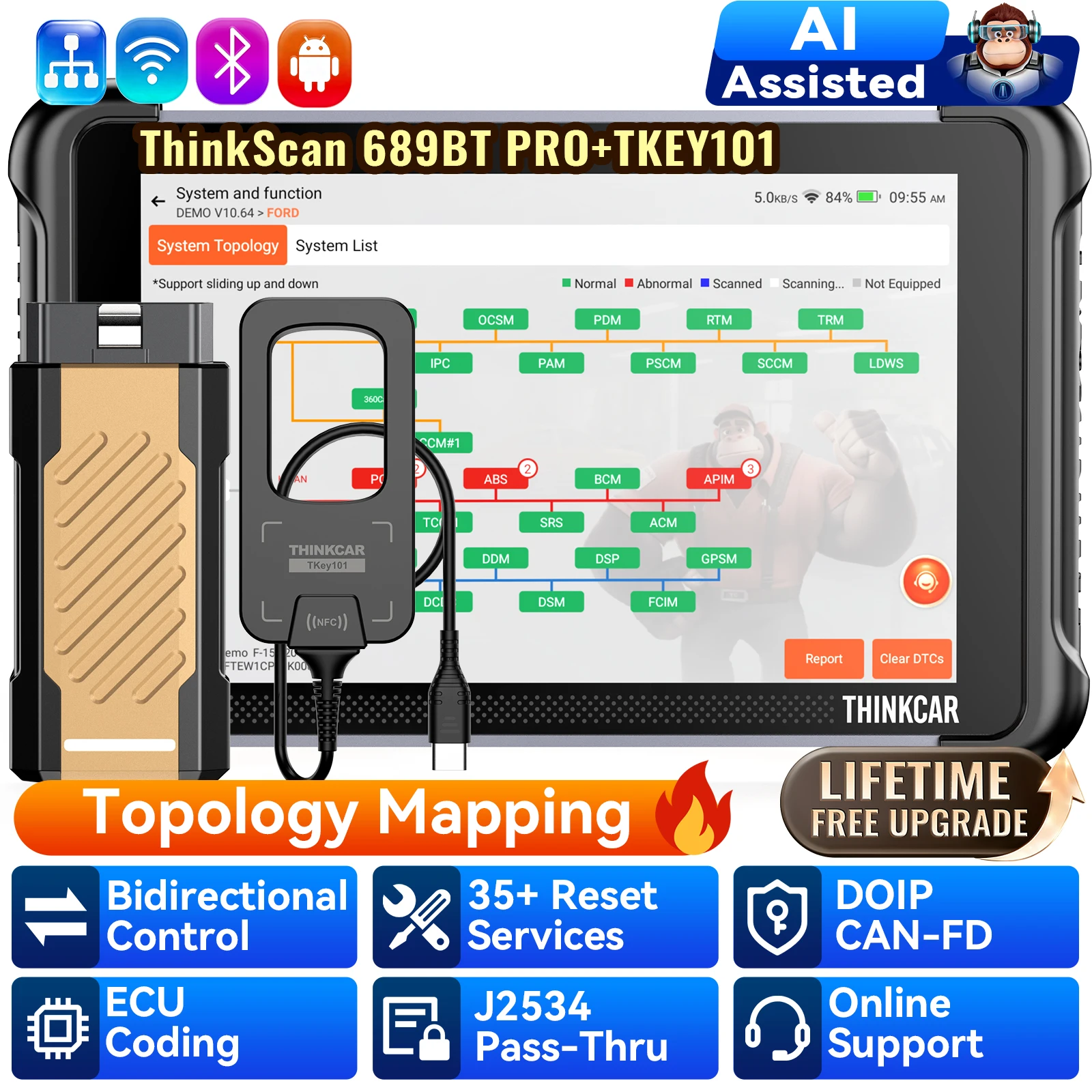 THINKCAR THINKSCAN 689BT Pro OBD2 Diagnostic Tool Topology ECU Coding Support J2534 DOIP CAN FD Protocal Lifetime Free Update