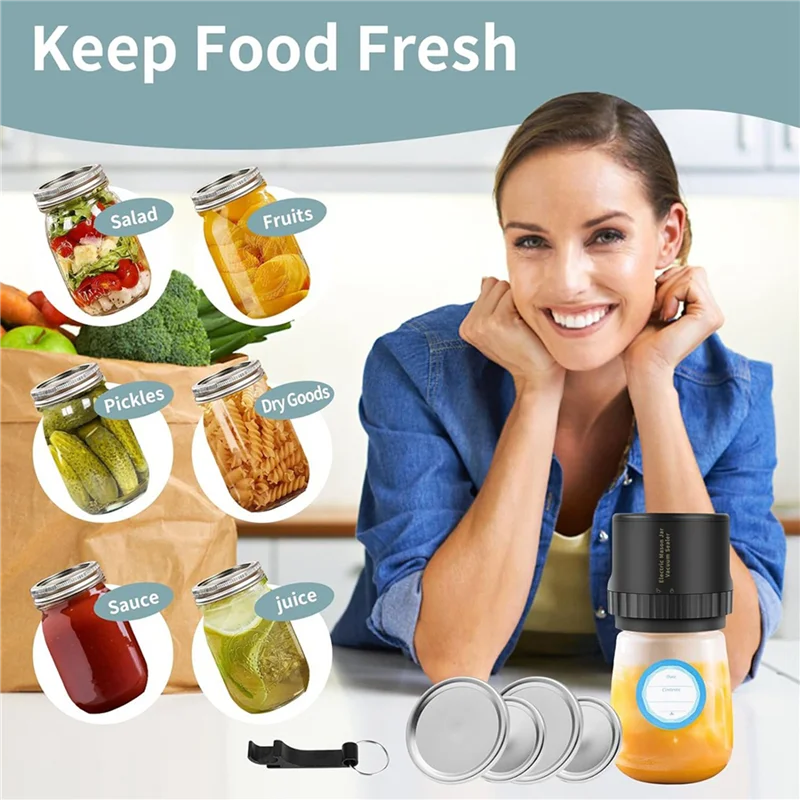 【FAVORITE!】2X Seladora a vácuo, boca larga e kit de máquina de tampa de conservas de boca regular para armazenamento de alimentos preto