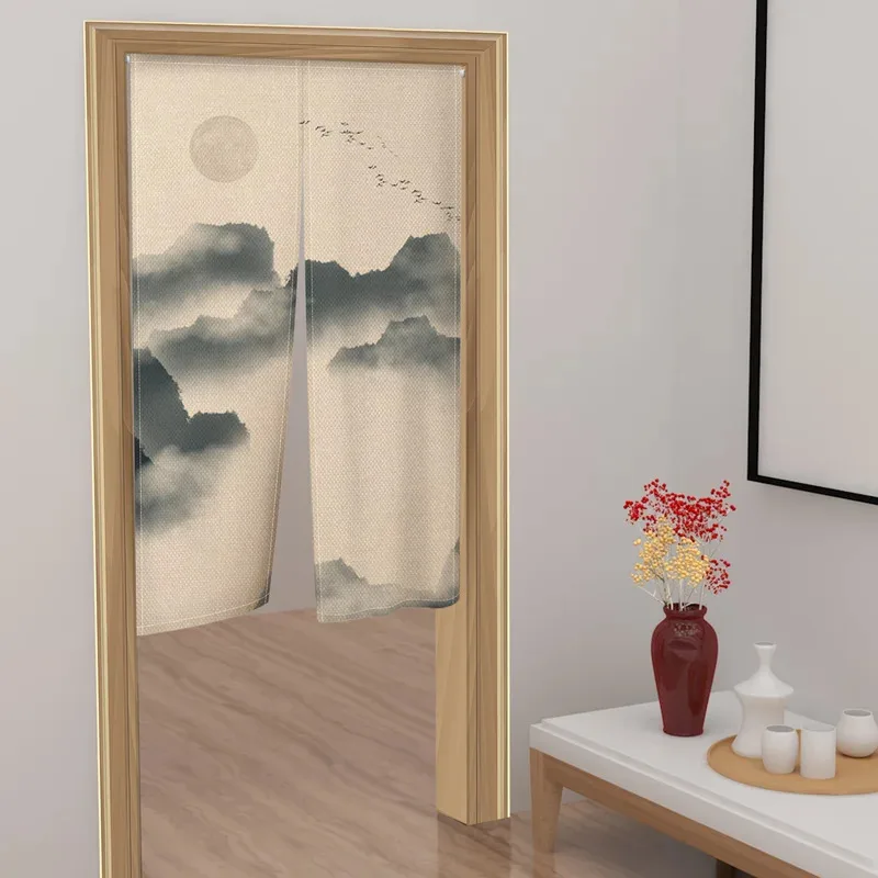 VIKAMA Japanese Mountain Retreat Izakaya Linen Semi-Curtain - Kitchen Entrance Bedroom Living Room Privacy Home Decor