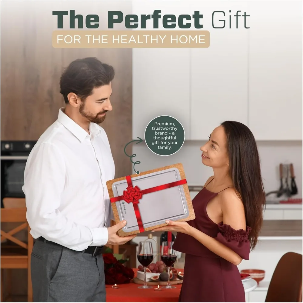 لوح تقطيع مطبخ كبير من التيتانيوم على الوجهين مع جانب من الخيزران - سطح قطع متين مقاس 16 × 12 بوصة للاستخدام اليومي