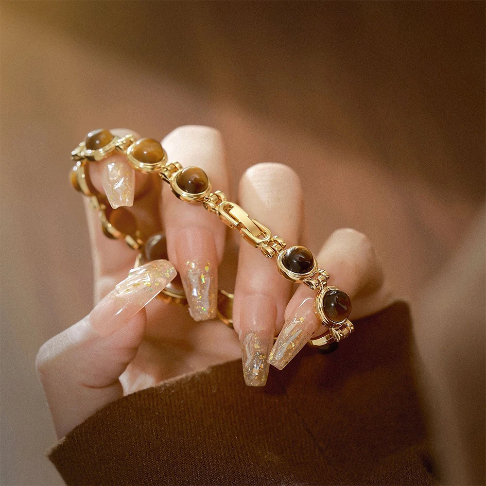 Abelha irmã natural olho de tigre pedra pulseira mulher relógio de alta qualidade design francês vintage quartzo feminino relógios pulso