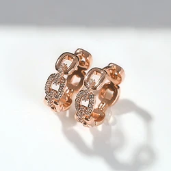 Huitan Chain Shaped Ear Loops Lady Hoop Earrings Trendy Daily Jewelry Rose Gold Color Bright Zirconia Accessories for Engagement