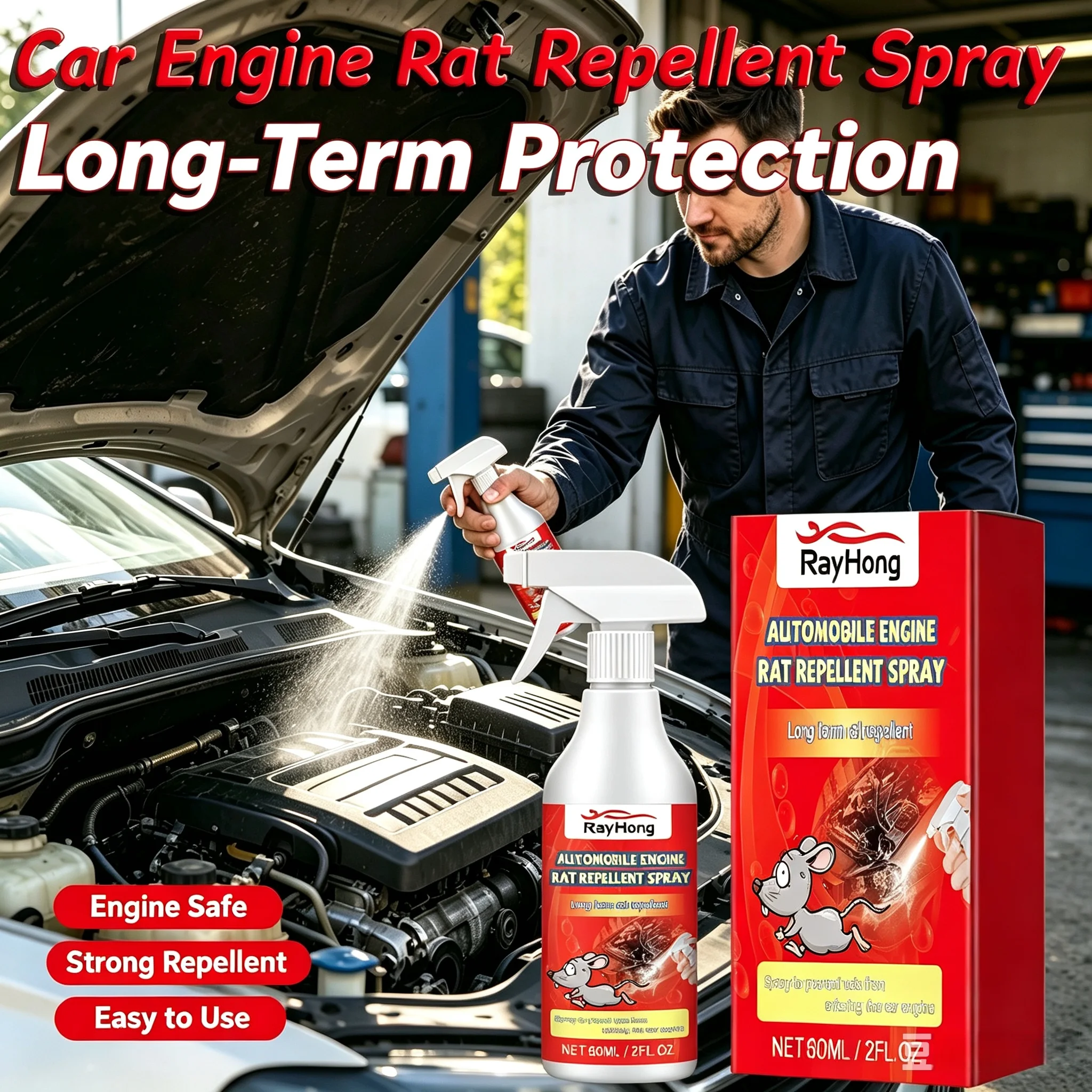 Car Engine Rodent Repellent Spray Long Lasting Anti Rat Mouse Deterrent Prevent Wire Bite Natural Pest Control Spray 60ml