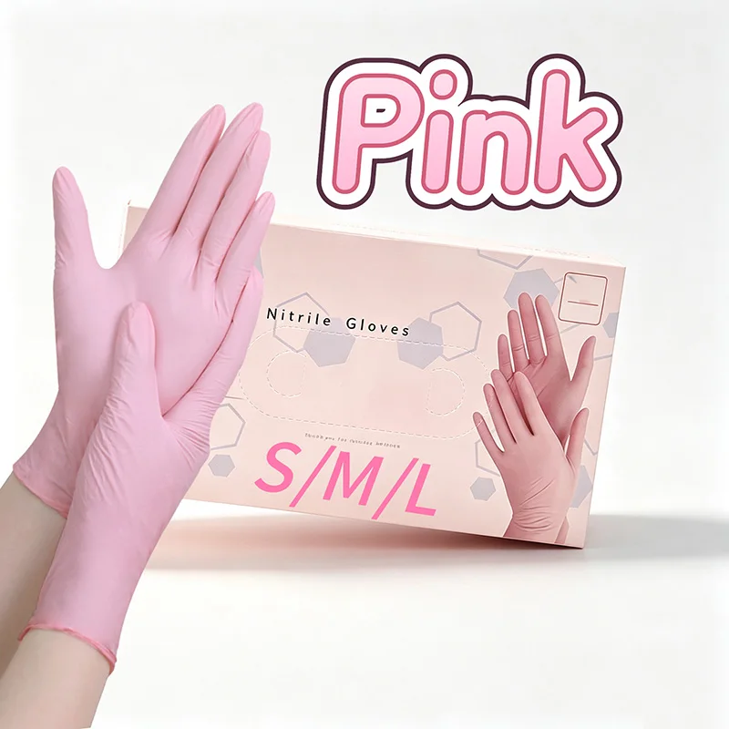 50/100 Pink Nitrile Gloves Disposable Nitrile Gloves Powder-Free For Home Cleaning, Beauty Salons, Work, Kitchen