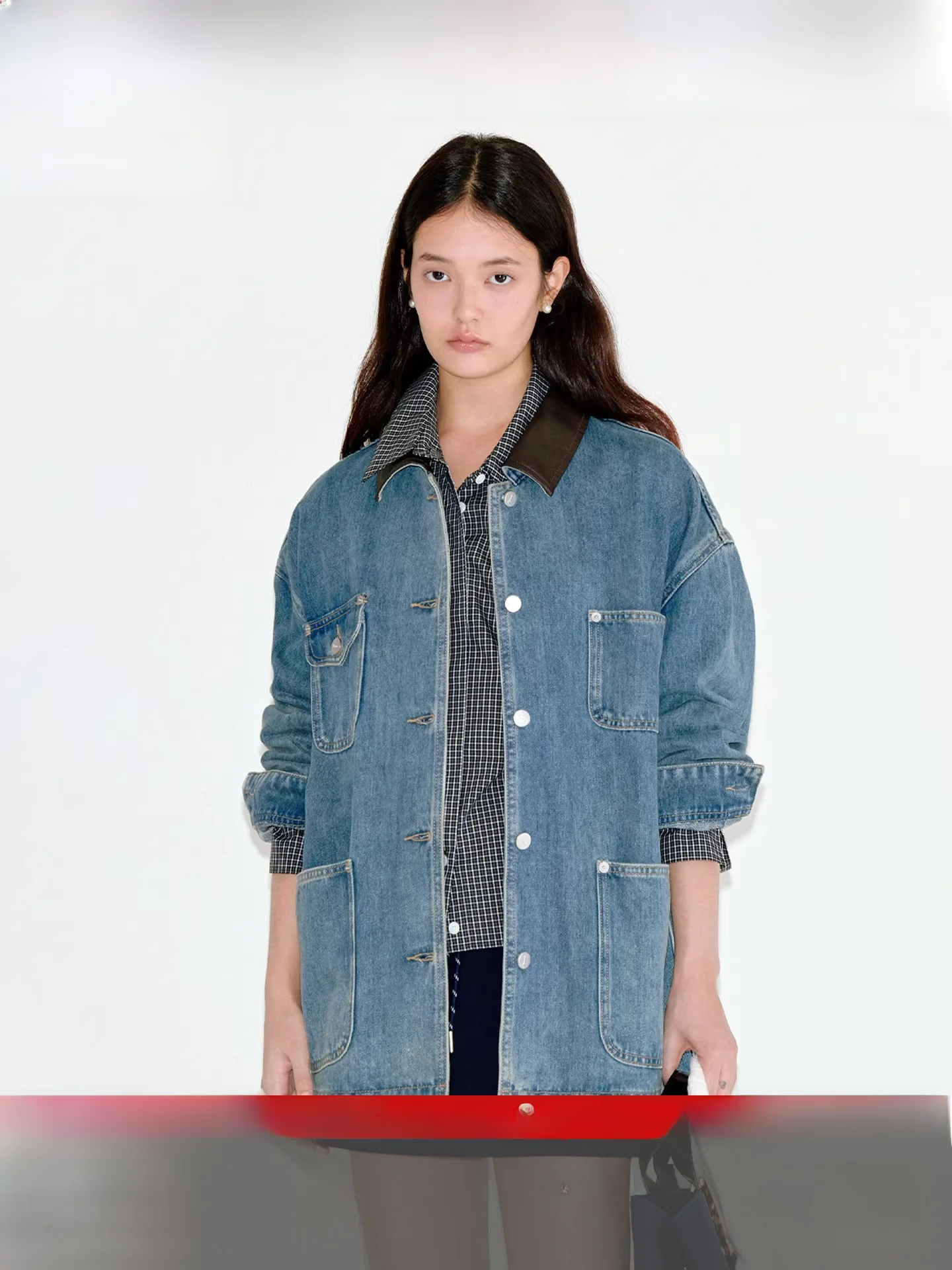 

Куртка Fano Vintage Workwear из денима и кожи, женская, весна 2026, новая, повседневная, свободного кроя, из смесового хлопка