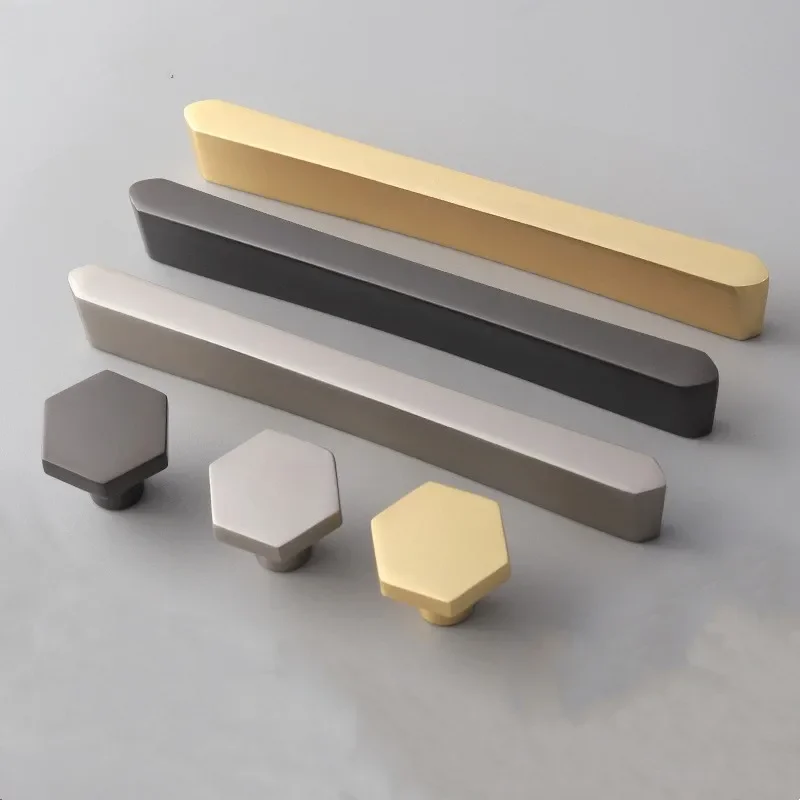 Modern Gold Bathroom Cabinet Door Handle Wardrobe Drawer Knob Kitchen Furniture Handle Grey Brushed Home Decoration Hardware