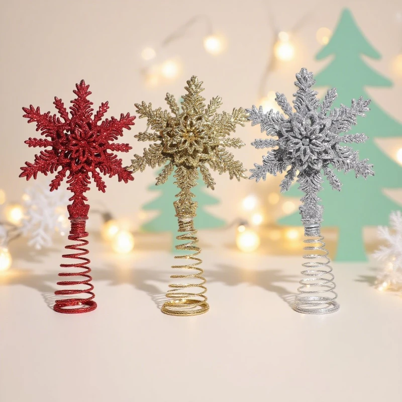 

Christmas Gold Dust Snowflake Tree Top Star Ornament Christmas Tree Hollow Gold and Silver Red Top Star Holiday Decoration