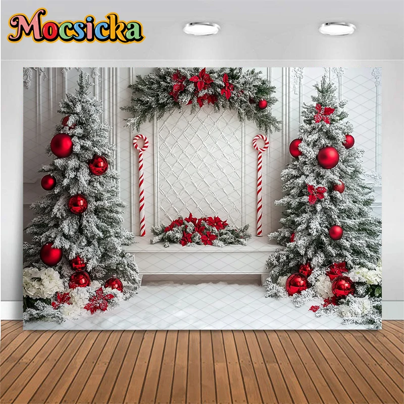 Mocsicka Christmas Tree Photo Background Room Palace Wall Decorations Winter Snow New Year Party Photography Backdrops Wallpaper
