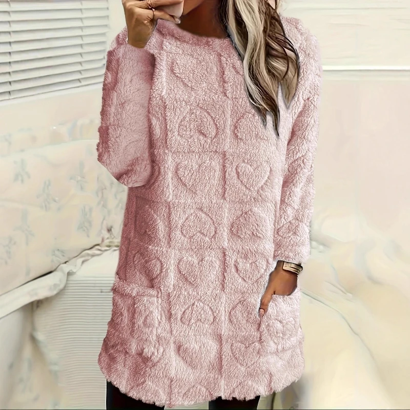 

Love Pattern Women's Casual Round Neck Pocket Warm Coat in Autumn and Winter 2025