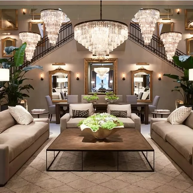 غرفة المعيشة كريستال الثريا ضوء الفاخرة الرجعية مطعم دوبلكس فيلا الحد الأدنى فندق الدرج قاعة مصباح معلق #3