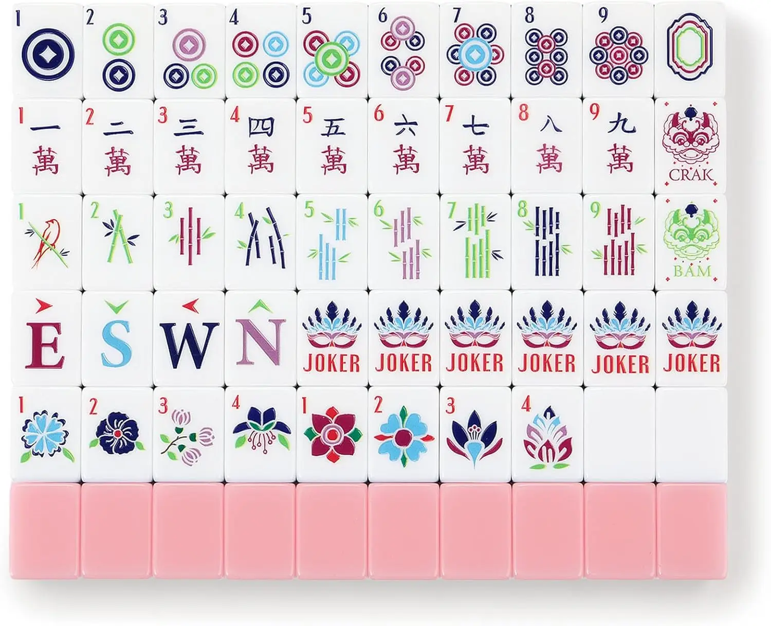 

166 Tiles American Mahjong Set, White Pink Acrylic Carving, Portable Travel Case
