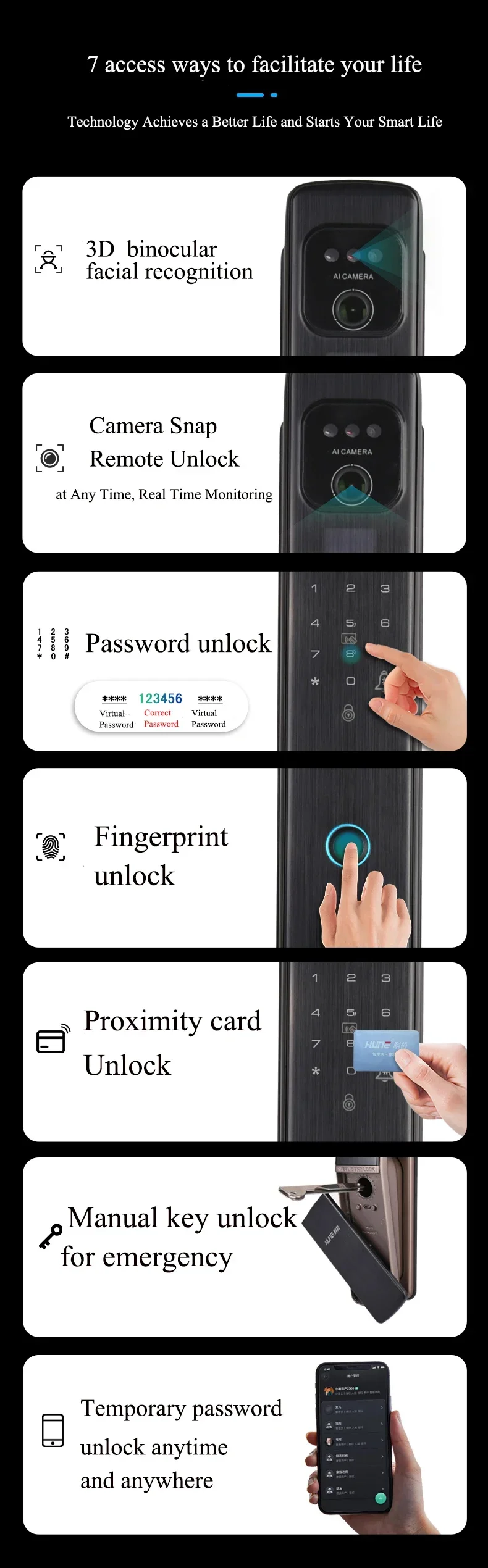 006HUNE OEM Smart Lock Biometric Waterproof Fingerprint Door Lock With BLE Tuya WiFi TTlock App Password Card Key Smart Locks