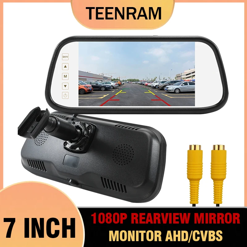 TEENRAM 7 inch Rearview Mirror Monitor With 4PIN RCA Interface Supports AHD CVBS Signal 5 Types Of Reference Line In Display