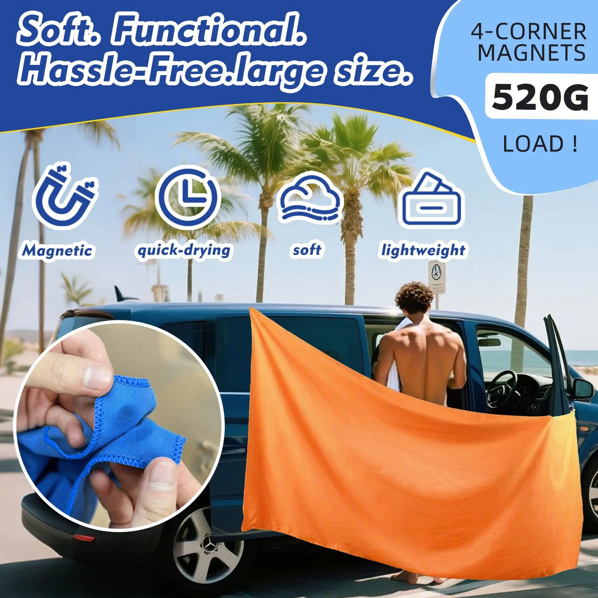 

Outdoor Magnetic Suction Oversized Quick-drying Beach Towel Swimming Bath Towel Portable Travel