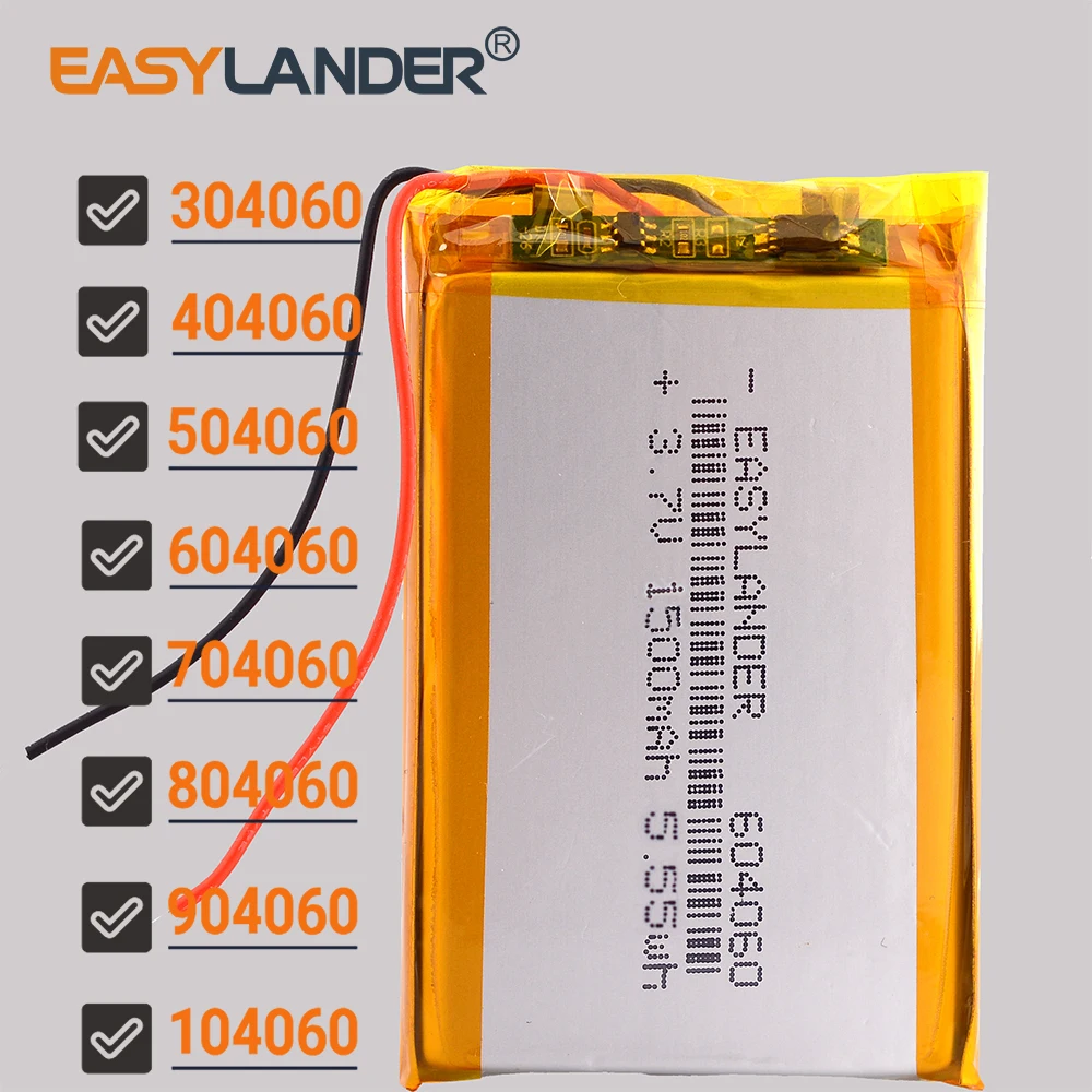 3.7V 800~3000mAh Lithium Polymer Battery 404060 504060 604060 704060 804060 104060