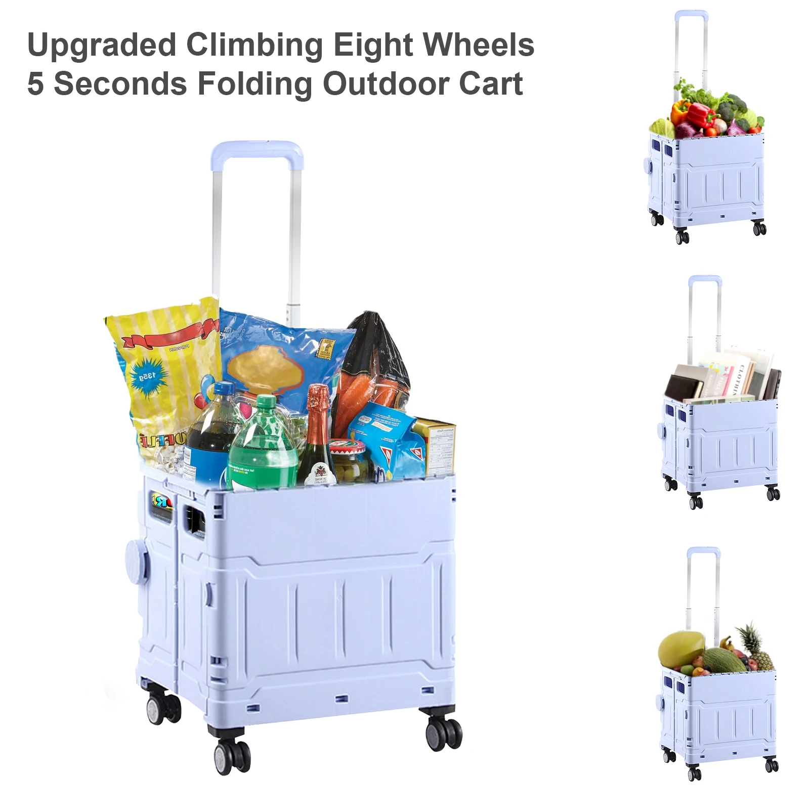 

Folding Grocery Cart Shopping Crate with Wheels Portable Handcart with Lid, Handle for Grocery, Classroom Travel
