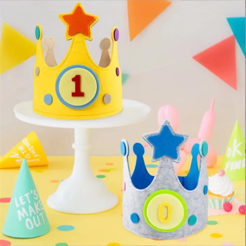 Happy Birthday Hat Reusable Birthday Felt Hats Crown for Kids Baby’s Birthday Party Decorations