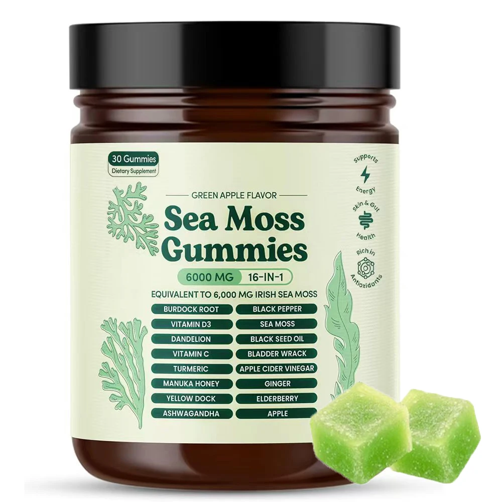 Sea Moss Gummies 16-in-1 for Immune, Gut & Energy Support, 30 Gummies (Green Apple)