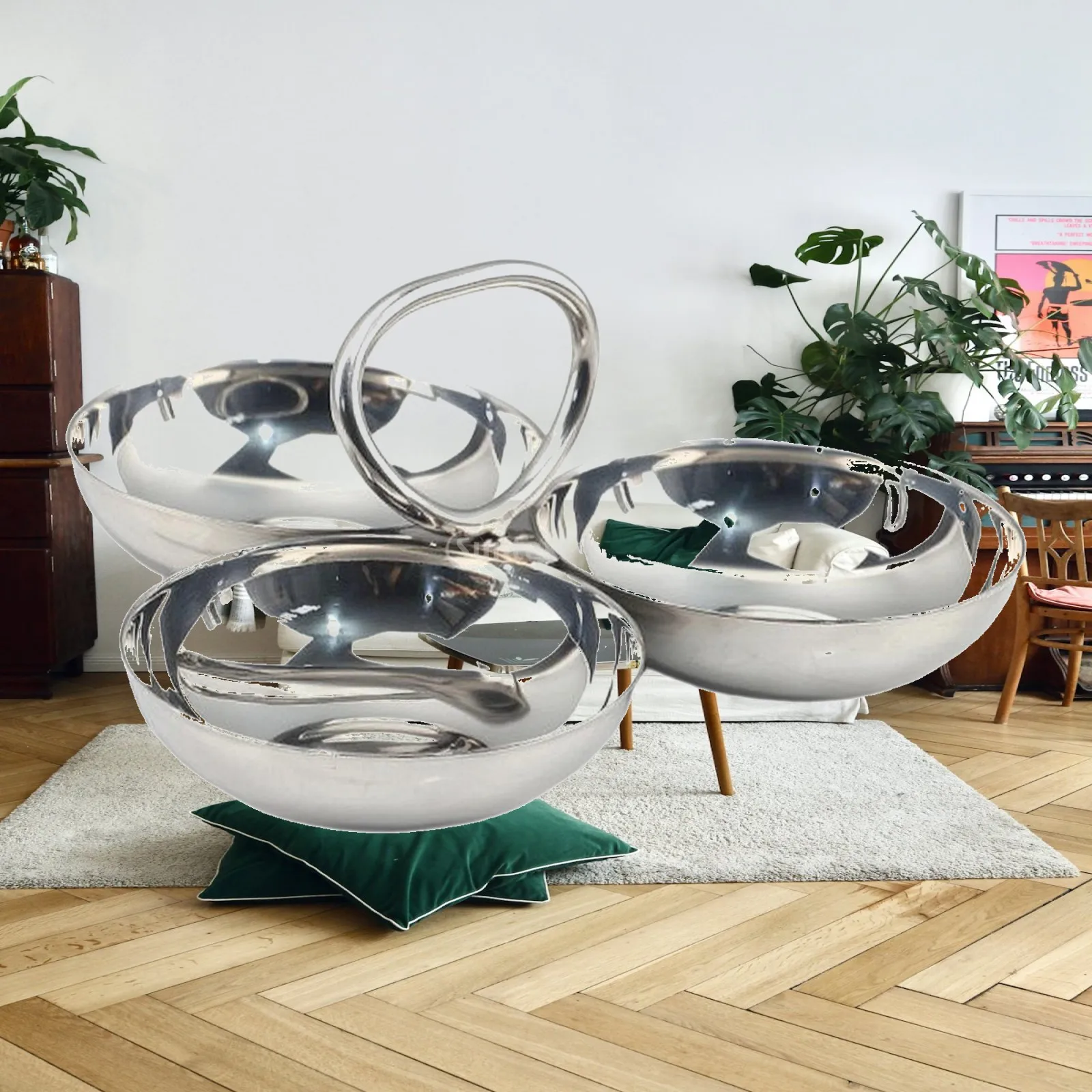 Premium Three Section Dessert Tray Stainless Steel Decorative Dish for Restaurant Catering and Home Entertaining