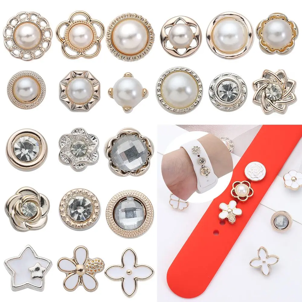 

1pc Silicone Strap Decorative Ring Nails For Apple Watch Band Charms Metal Creativity Pearl Flower Rivet Accessories For iwatch