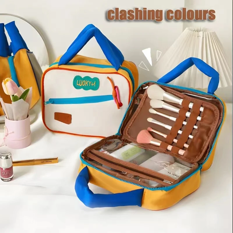 Borsa per cosmetici a colori a contrasto di grande capacità Organizer per articoli da toeletta borsa per il lavaggio da viaggio in stile coreano