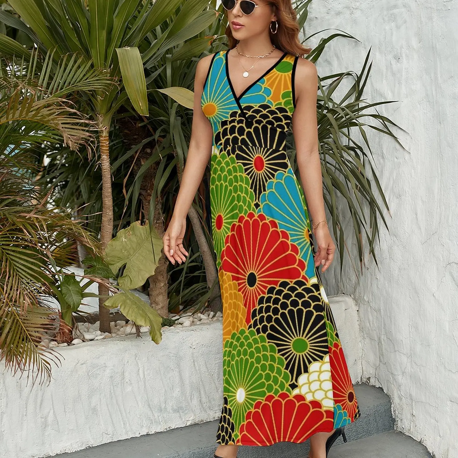 Vestido de arte japonés, moda urbana japonesa Seigaiha, vestidos largos bohemios de playa para mujer, vestido Maxi personalizado para fiesta, regalo