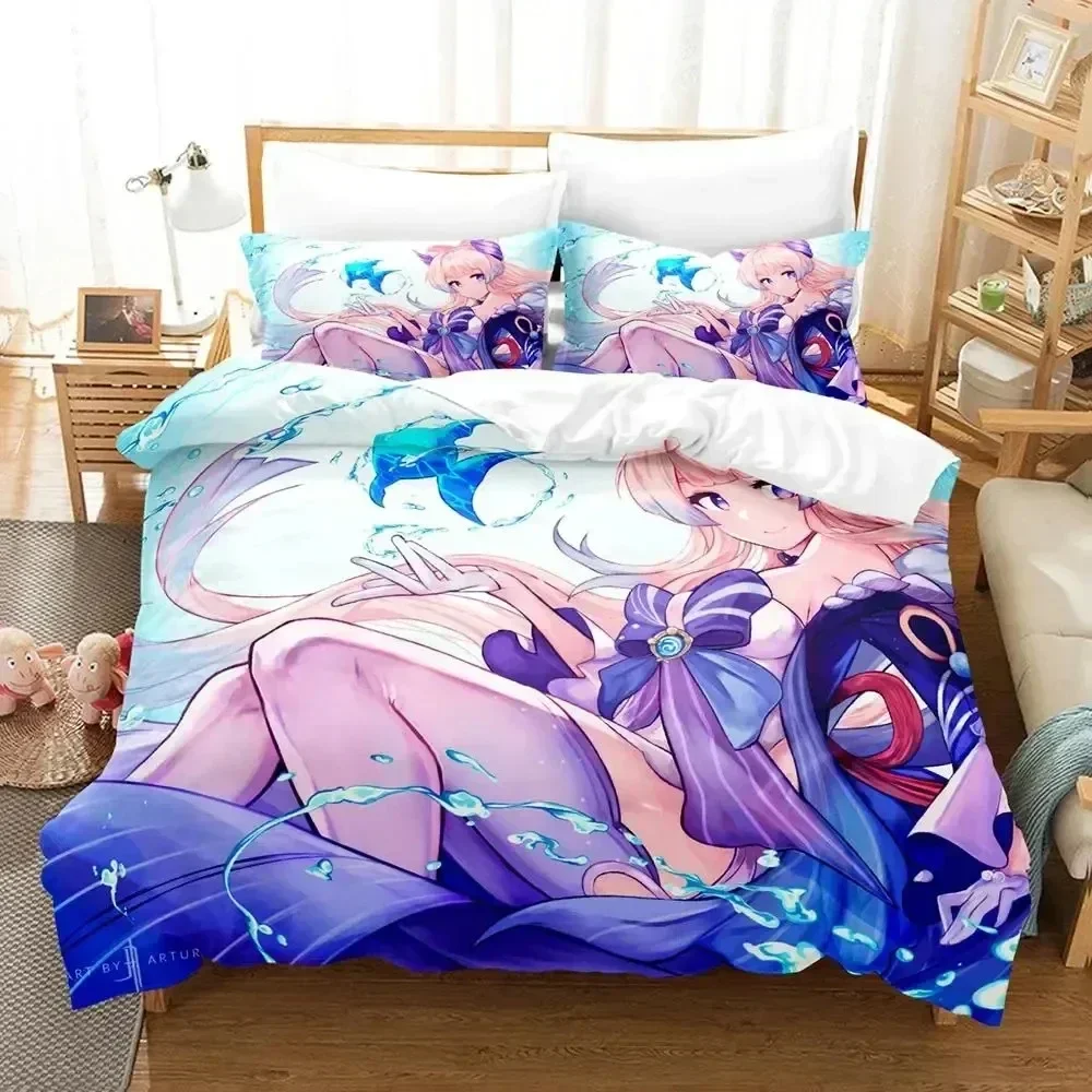 

Anime Genshin Impact Sangonomiya Kokomi Bedding Set Printed With Pillowcase Bed Duvet Cover Soft Queen King Size Bedclothes Home