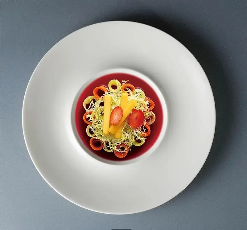 

White Round Ceramic Plate Hotel Restaurant Tableware Steak Dessert Salad Nordic Home Kitchen Main Dish