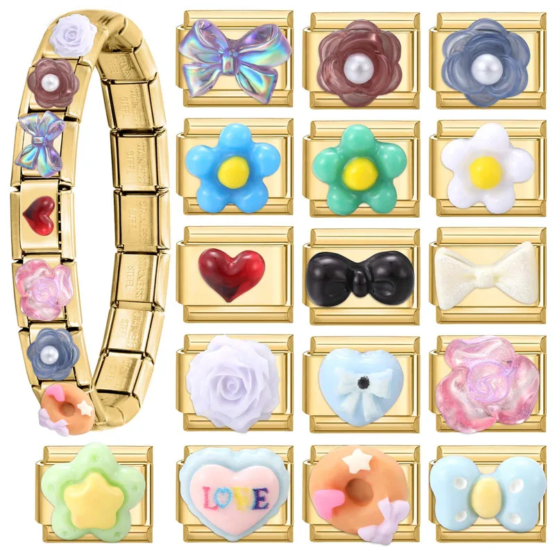 جديد 1 قطعة القوس عقدة زهرة الحب القلب الذهب اللون الإيطالية سحر الروابط صالح 9 مللي متر الفولاذ المقاوم للصدأ سوار المرأة DIY بها بنفسك صنع المجوهرات