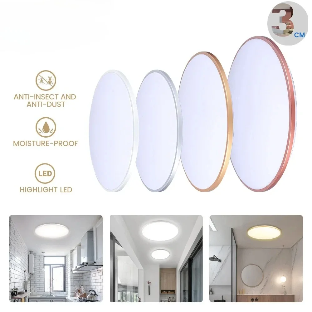 3CM Ultra-thin LED Ceiling Lamp Waterproof Dustproof Bathroom Ceiling Light Fixtures For Living Room Bedroom 220V