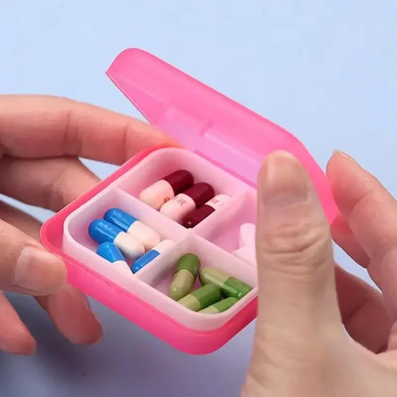 Mini Portable Pills Organizer Case 4 Grids PillBox Tablet Storage Container Weekly Medicine Pill\'s Box Pill Case Drug Dispense